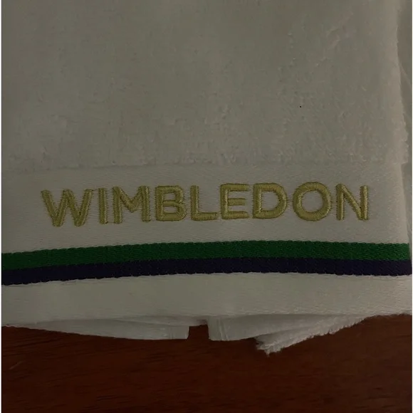 Wimbledon Embroidered in Gold & Purple/Green Trim Hand/Sport Towel by Ch… - Picture 3 of 3